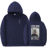 Cactus Jack Hoodie för Män och Kvinnor Dubbelsidig Logotyptryck Look Mom I Can Fly Travis Scott Hoodies Unisex Mode Hip Hop Streetwear Navy M