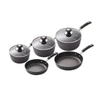 Tower T900110 Precision 5 Piece Non-Stick Forged Aluminium Pan Set with Black Diamond Coating, Soft Grip Handles, Black