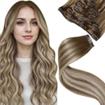 LaaVoo Extension a Clip Vrai Cheveux 5pcs/70g 12"/30cm Clip in Remy Hair Extensions Ombre Brun Clair Blond Platine Balayage Clip Extension Cheveux Humains #8/60/8