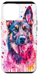 Coque pour iPhone 12 Pro Max Aquarelle rose rayé Splash Berger allemand Portrait