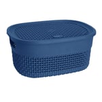 Small Plastic Basket with Lid & Handles Blue Shelf Storage Box Bathroom Kitchen