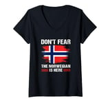 Womens Vintage Norway Flag Don't Fear The Norwegian Is Here V-Neck T-Shirt