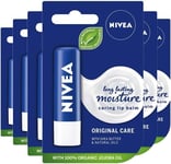 NIVEA Lip Balm Original Care Pack of 6 (6 x 4.8g) Protective Lip Moisturiser wit