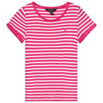 Girls Ralph Lauren Short Sleeve Ruffled Pink White Stripe T Shirt Age 16 Years