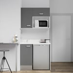 Kitchenette K00L - 100 cm - emplacements frigo top et micro-ondes-Gris-Snova-évier à gauche