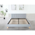 Literie Julien - frederic - Solide et Confortable Lit avec Sommier + Tête de Lit Capitonnee Couleur gris + Pieds en 10 cm pour matelas en 140x190 - 2