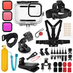 Kuptone Kit d'accessoires pour GoPro Hero 10 Black Hero 9 Black, lot d'accessoires pour Hero 10/Hero 9 Black, Boîtier étanche + étui en Caoutchouc + 3 Filtres pour GoPro Hero 10/9