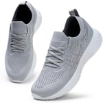 HKR Baskets respirantes pour femme, Légères, Chaussures de sport, Chaussures de loisirs, Gris M, 37 EU