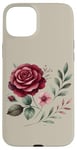 Coque pour iPhone 15 Plus Rose bordeaux et feuillage floral rose poudré