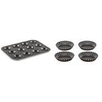 Tefal Perfectbake Plaque Mini-Gâteaux 12 Trous 30x23 cm, Aluminium 100% Recyclé J5542802 & Perfectbake Lot de 4 Moules A Tartelettes 11cm Aluminium 100% Recyclé J5548102