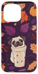 Coque pour iPhone 14 Pro Max Carlin floral violet avec feuilles d'automne et latte à la citrouille et aux épices