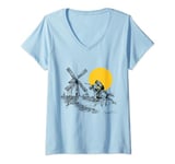 Womens Don Quixote Windmill in Sunshine V-Neck T-Shirt