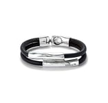 UNOde50 Bracelet double en cuir marron, avec deux tubes centraux plaqués argent