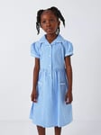 John Lewis Kids' School Gingham Cotton A-Line Dress, Blue/White