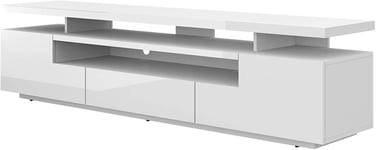 Meuble TV EVA 195x42x51H Cm structure blanc mat avec façades blanc brillant