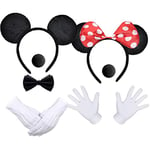 iZoeL Minnie Mickey Oreilles 2 X Souris Oreille Bandeau 4 X Gants Blancs 2 X Nez Noir 1 Noeud Papillon Noeud Carnaval Accessoire Personnage de Dessin Animé Cosplay party Déco Adulte Enfant