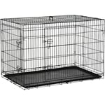 Pawhut - Cage de transport pour chien pliable - 2 portes verrouillables - plateau amovible - dim. 121L x 77l x 82H cm - acier abs noir - Noir