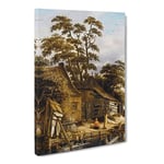 Roelof Van Vries Cottage On A River Classic Painting Canvas Wall Art Print Ready to Hang, Framed Picture for Living Room Bedroom Home Office Décor, 20x14 Inch (50x35 cm)