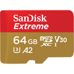 SANDISK MicroSDXC Extreme 64GB 160MB/s A2 C10 V30 UHS-I U3