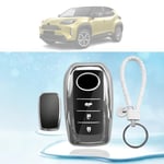 LUWU Compatible with New Toyota C-HR 2024 / Yaris Yaris Cross 2020-2024 Car Key Cover Cases Keychain TPU Car Key Fob Yaris Cross Accessories Keyring Protective CHR 2024 Accessories (Silver)