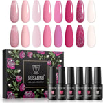 Semi Permanent, Rosa Rose Clignotant Couleurs 5ml Vernis Gel, Vernis À Ongles Nail Gel Polish Uv Led Soak Off Manucure Nail Art Kit 8pcs