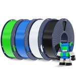 SUNLU 4KG Filament PLA Haute Vitesse1.75 mm, Filament PLA pour Imprimante 3D Rapide, Conçu pour l'impression à Grande Vitesse, HS-PLA Filament, Paquet de 4, Noir+Blanc+Bleu+Vert