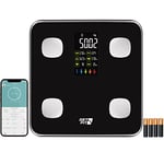 Get Fit Smart Body Fat Bathroom Scales - Monitor Weight Loss Digital Weighing Scale, 15 Body Composition Monitor Through BIA Technology, Free App Fitdays/Onfit & Large Colored VA LED Screen - Black