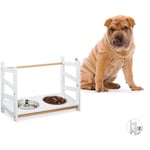 Relaxdays - Gamelle chiens, chat, Double gamelle en inox, 2x 1000 ml, 39 cm, bambou, Distributeur, hauteur réglable, blanc