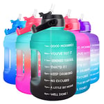 BuildLife Motivational Water Bottle 2.2L - Large Capacity Water Jug with Straw & Time Marker & BPA Free Ensure Enough Water-Drinking Throughout The Day (Green-Black, 2.2L)