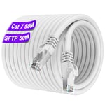 Cable Ethernet 50m Cat 7, Cable RJ45 Cat 7 Blindé Haute Vitesse 10Gbit/s 600MHz Cable Ethernet Blanc S/FTP Gigabit Extérieur Imperméable Câble LAN Câble Internet pour Routeur Modem.[G354]