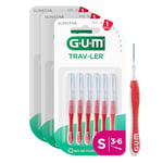 GUM TRAV-LER Brossette Interdentaire, 0,8mm / Elimine 25% de Plaque en plus/Brins Recouverts d'un Agent Antibactérien/Manche Ergonomique, Pack 3x6 Unités