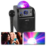 Vonyx SBS50B BT, Karaoke Partyhögtalare, LED, svart, Karaokemaskin med mikrofon, Bluetooth och discoljus SBS50B