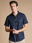 Charles Tyrwhitt Linen Classic Fit Leaf Print Short Sleeve Shirt, Indigo Blue