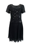 BETTY BLUE Women's Black Short Sleeve Pleated Sequin Dress NWT