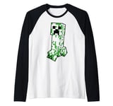 Minecraft Creeper Outline With Color Raglan Baseball Tee