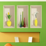 Ambiance Sticker Muraux Design, 3D Fruits et Vase Effet Vinyle Adhésifs Muraux, Peintures Murales Décoration Murale pour Chambre à Coucher, Cuisine, Bureau - Lot de 3 Pièces de 30 x 30 cm