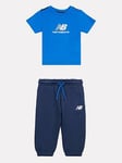 New Balance Infants Jersey Tee And Brush Back Jogger Tracksuit - Blue, Blue, Size 18 Months