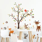 Sollbry Stickers Muraux Animaux Forêt Arbre Autocollant Mural Hibou Renard Cerf Décoration Murale Chambre Bébé Pépinière Enfant