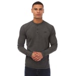 Superdry Mens Organic Cotton Vintage Logo Embroidered Henley Top in Grey material_cotton - Size Small