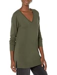 Amazon Essentials Pull Tunique Léger À Manches Longues Et Col en v (Disponible en Grande Taille) Femme, Vert Olive Foncé, XS