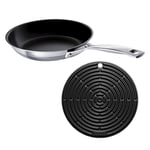 Le Creuset 3-Ply Stainless Steel Non-Stick Frying Pan, 24 cm and Silicone Cool Tool, 20.5 cm, Black