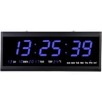 Gojoy - 48x19x3cm dc 5V Horloge Murale Numérique à led, Horloge Calendrier Numérique 12/24 Heures Montre Senior avec Affichage De Date Et Température