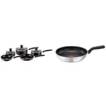 Tefal Essential, Aluminium Pots and Pans Set, 16 cm, 18 cm and 20 cm Saucepans with Lids & Comfort Max, Induction Frying Pan, Stainless Steel, Non Stick, 30 cm