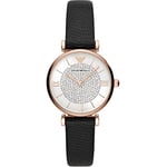 Emporio Armani Montre pour femme, mouvement à deux aiguilles, boîtier en acier inoxydable or rose de 32 mm avec bracelet en cuir, AR11387