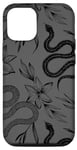 Coque pour iPhone 12/12 Pro Dessin Serpent Noir et Fleur Gris