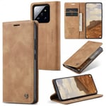 CaseMe Xiaomi 14 Fodral Retro Flip Brun