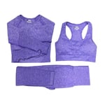 Set Gym Kläder Träningsoveraller Toppar Och Leggings för Fitness Sport För Kvinnor 3PCS purple L