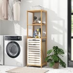 4-Tier Bamboo Tilt-Out Laundry Hamper with Storage Shelves