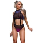 Fantasy Lingerie Vibes STARDUST UV Halter Top Set - Lila - L/XL