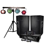 Pack Sonorisation AUDIO CLUB DJ1520 Bass Reflex - Table mixage IBIZA USB, Enceintes 15"/38cm 1400W, Ampli, Portique Lumières